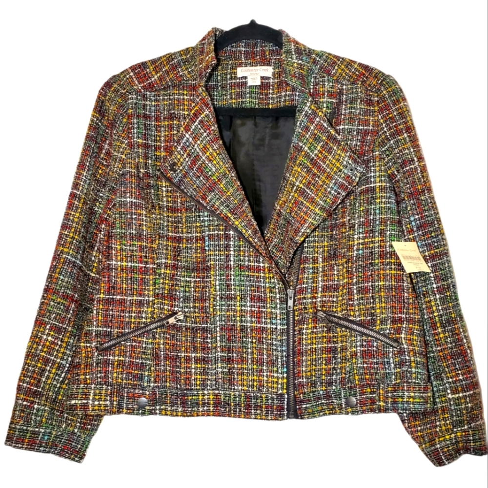 NWT Coldwater Creek Wool Boucle Zip Tweed Moto 14P